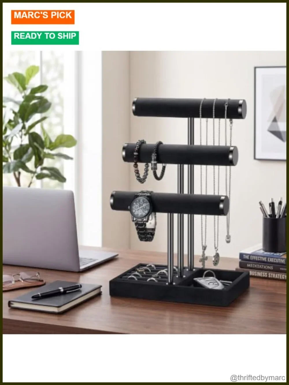 Mens Velvet Jewelry Organizer 3 Tier Watch Display Stand